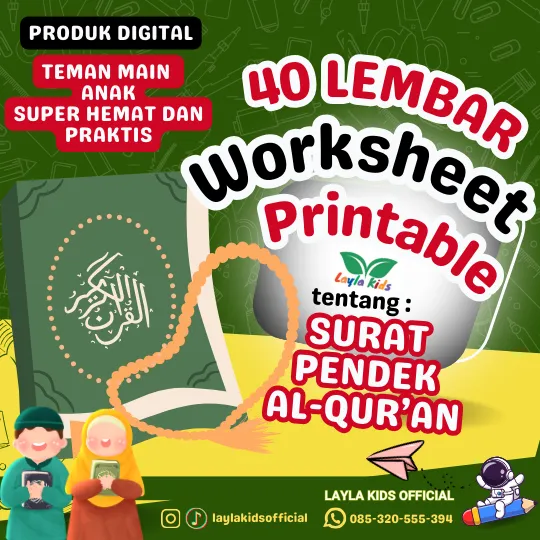 40 Lembar Worksheet Printable Surat Surat Pendek Al-Quran